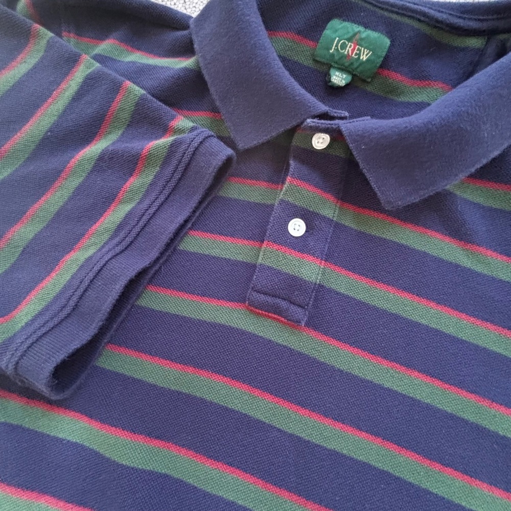 J.Crew Polo Shirt Oarsman XLT Blue Green Striped Re-Imagined Short Sleeve Preppy
